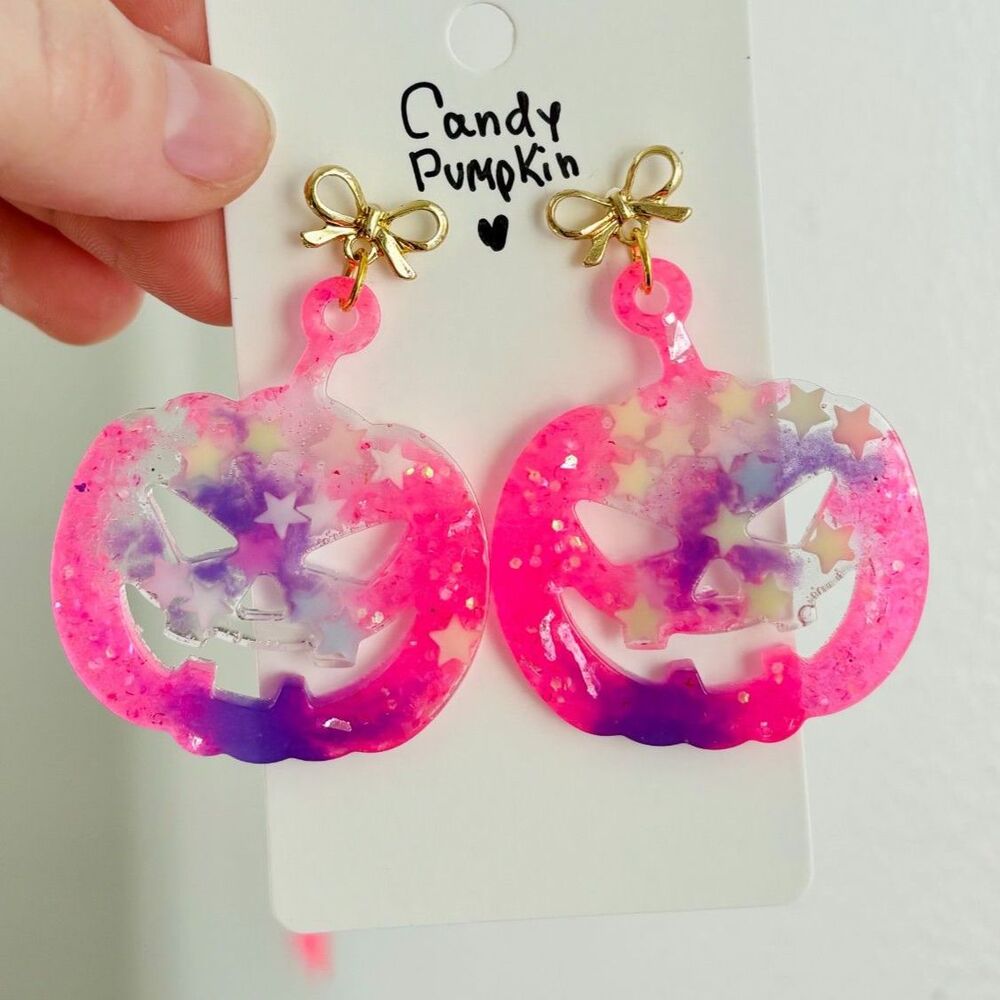 Glow in the Dark Pumpkin Earrings Handmade Jack O Lantern Halloween Jewelry